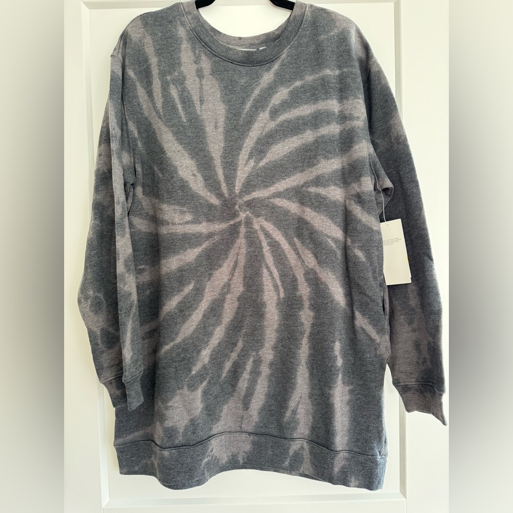 NWT! Zella Charcoal Tie-Dye Sweatshirt Pullover with Pockets, Size M